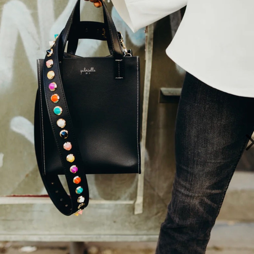 Gabrielle By P. Vegan Leather Red & Black Stud Bag Strap